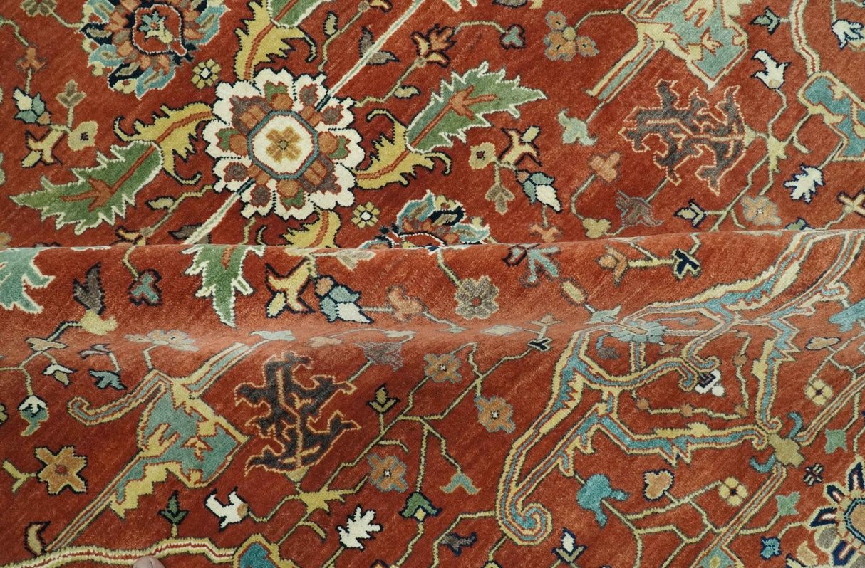 Premium Fine Rust and Blue 8x10 Hand Knotted Oriental wool area rug
