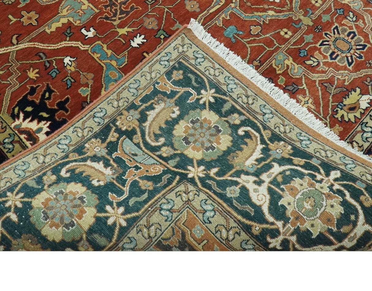 Premium Fine Rust and Blue 8x10 Hand Knotted Oriental wool area rug