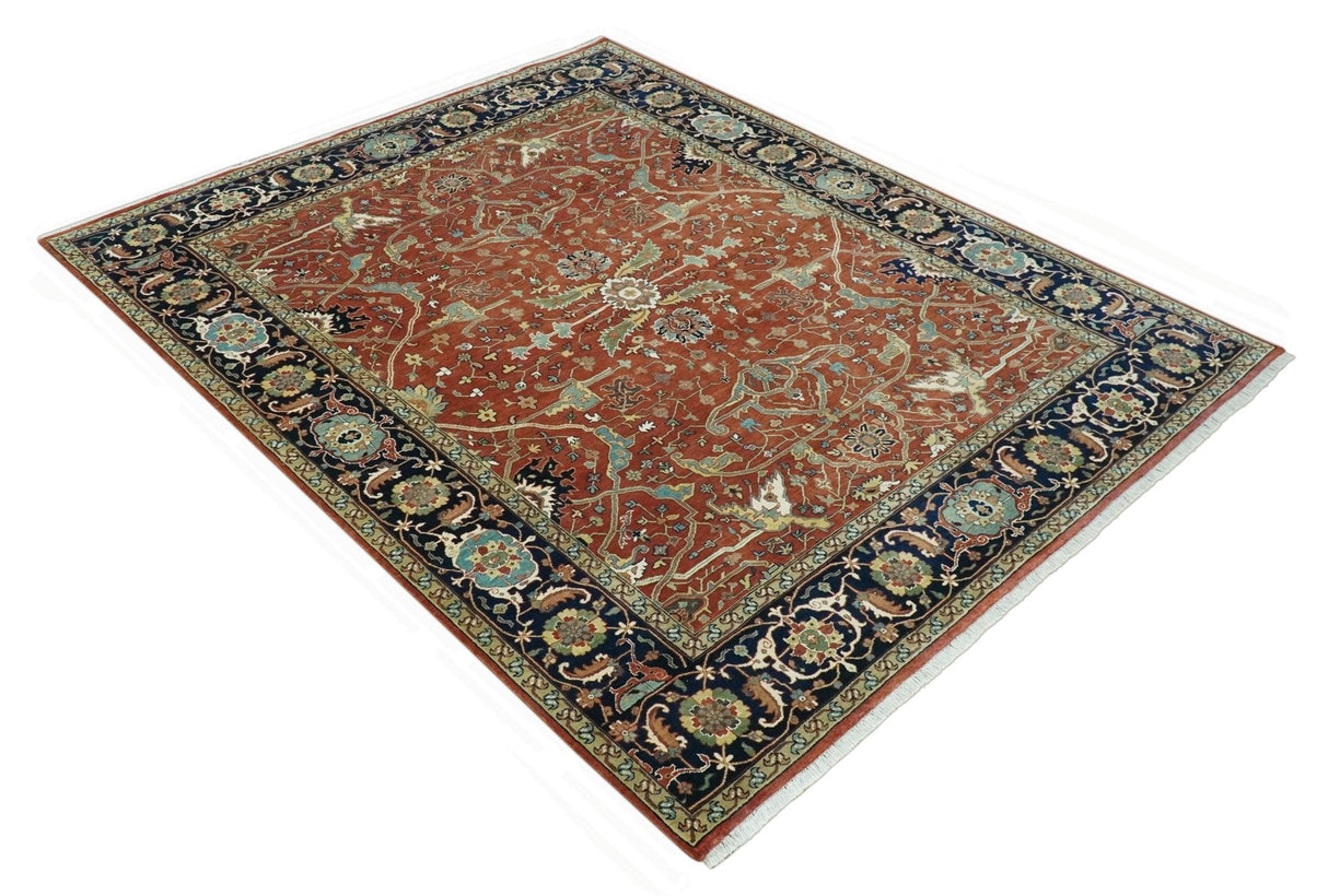 Premium Fine Rust and Blue 8x10 Hand Knotted Oriental wool area rug