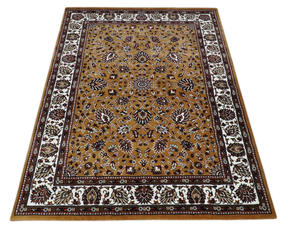 Premium Look 5x7 Rust, Ivory and Brown Traditional Floral Area Rug
