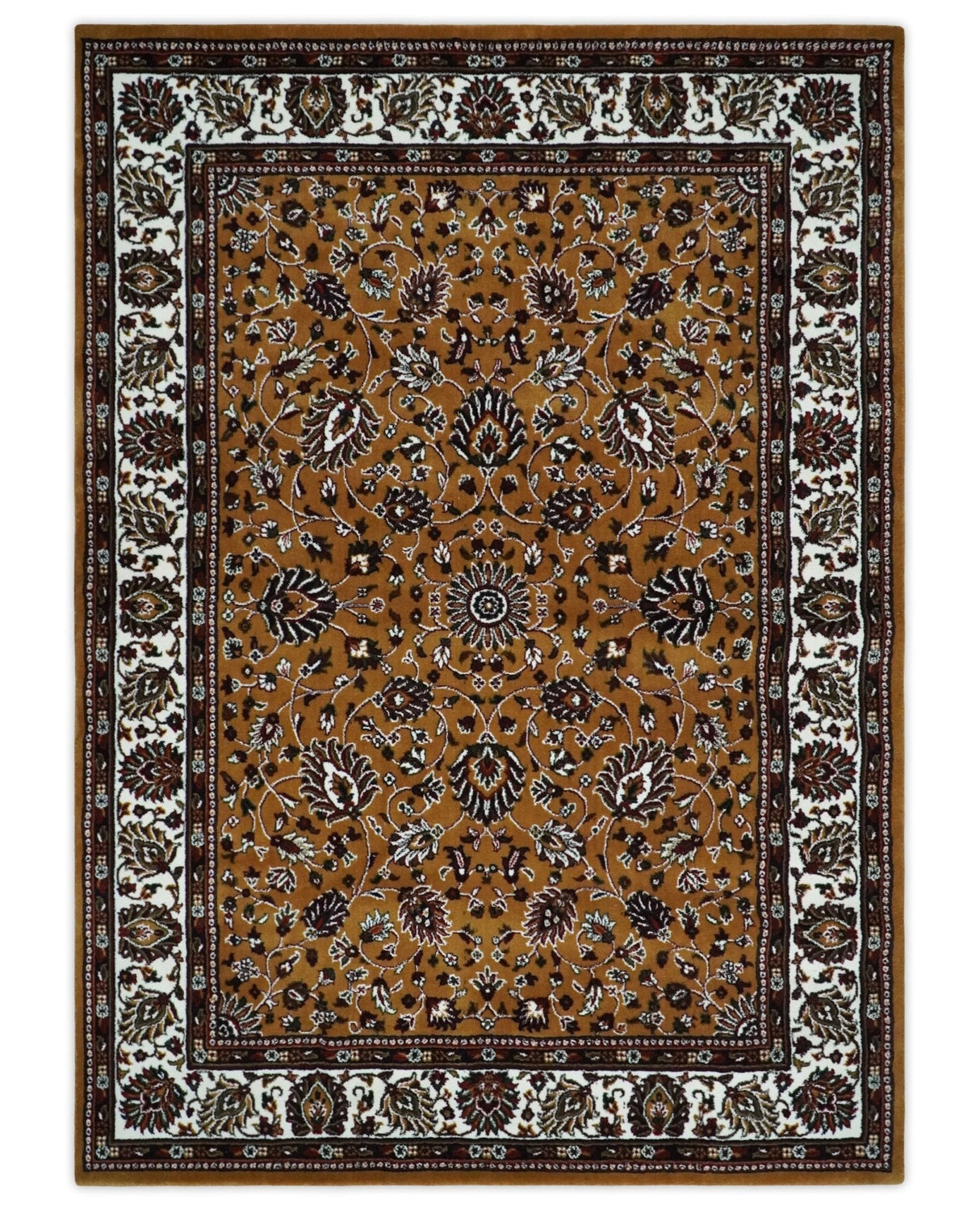 Premium Look 5x7 Rust, Ivory and Brown Traditional Floral Area Rug