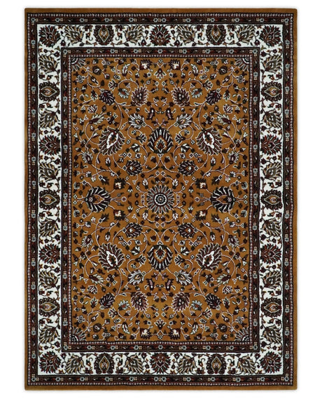 Premium Look 5x7 Rust, Ivory and Brown Traditional Floral Area Rug