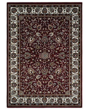 Premium Look 5x7 Woven Maroon and Ivory Traditional Pattern Area Rug