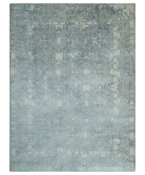 Premium Style Gray and Ivory Traditional Ikat Large design 5.6x8 Hand loom Wool and Viscose Area Rug