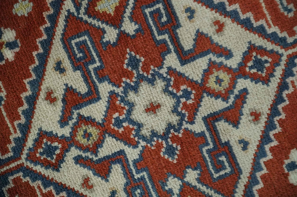 Premium Style Rust, Blue and Beige Hand Knotted Traditional Heriz wool Area Rug