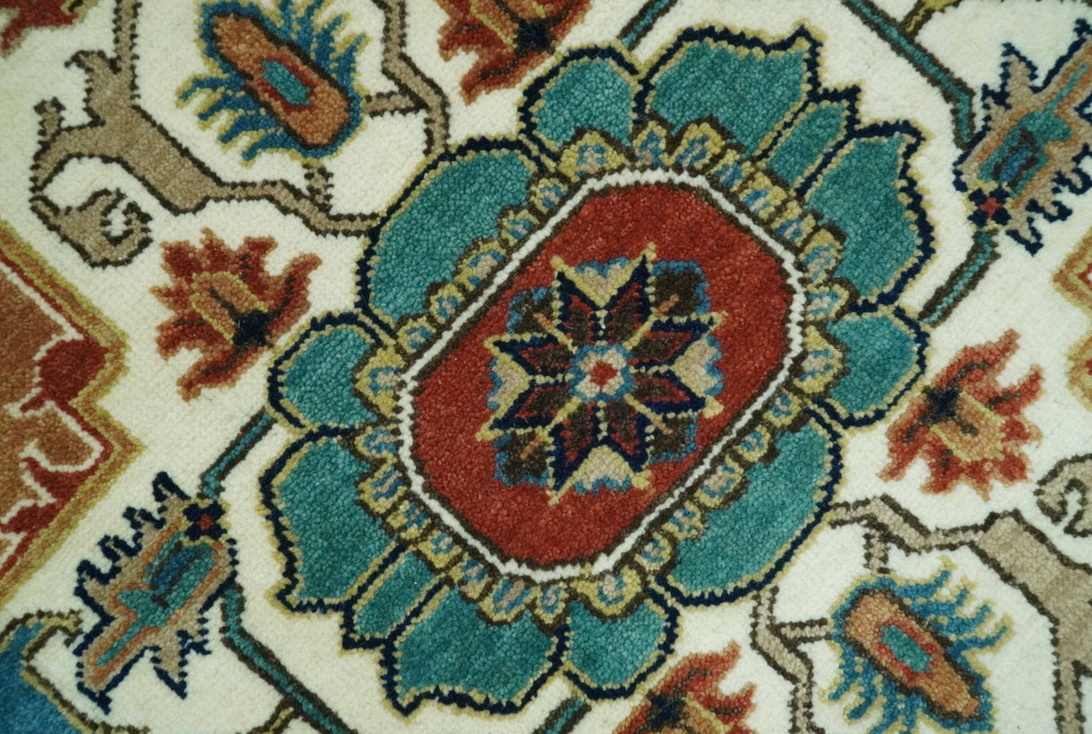 Premium look Fine Hand Knotted Rust, Ivory and Beige Traditional Heriz 8x10 wool rug