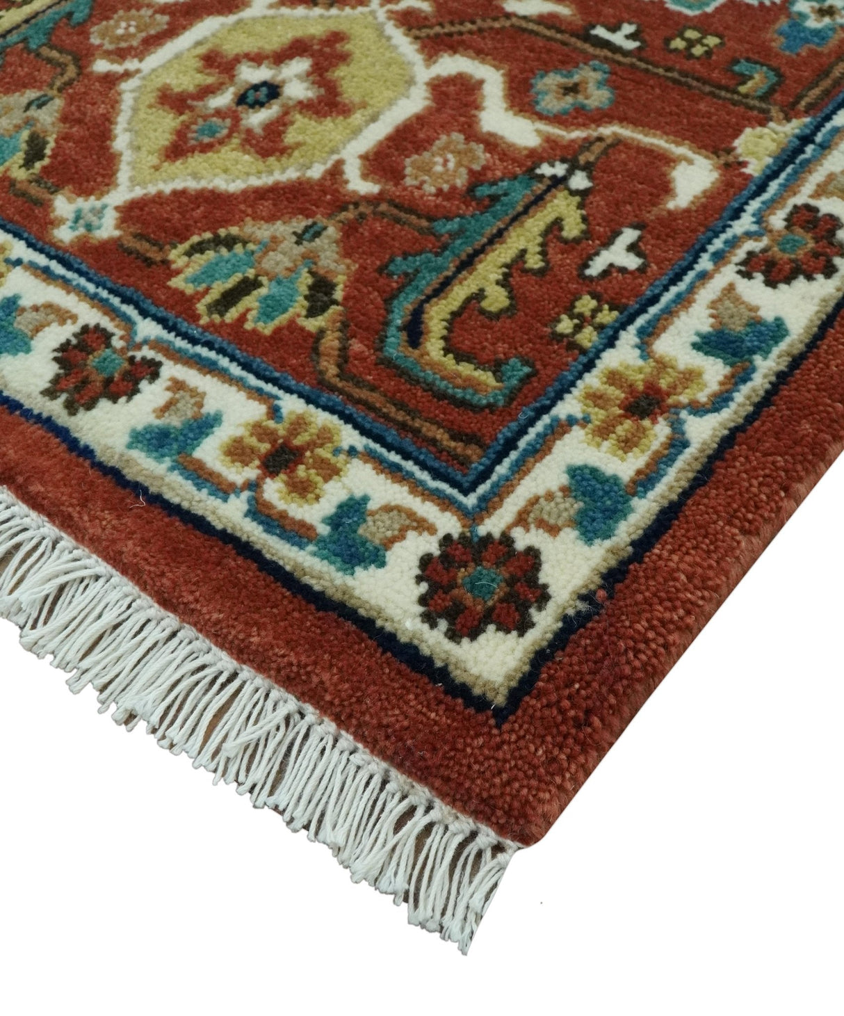 Premium look Fine Hand Knotted Rust, Ivory and Beige Traditional Heriz 8x10 wool rug
