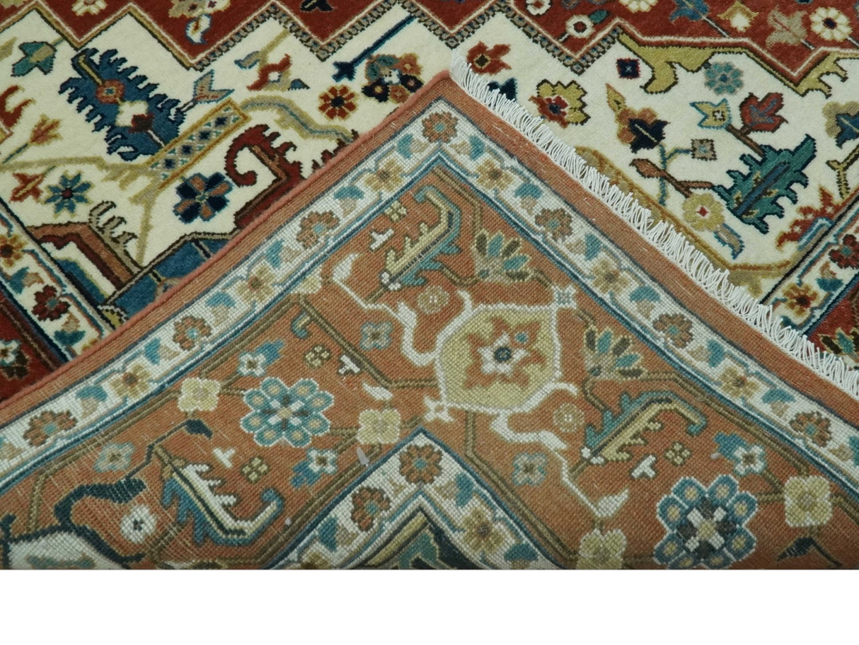 Premium look Fine Hand Knotted Rust, Ivory and Beige Traditional Heriz 8x10 wool rug