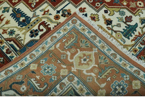Premium look Fine Hand Knotted Rust, Ivory and Beige Traditional Heriz 8x10 wool rug