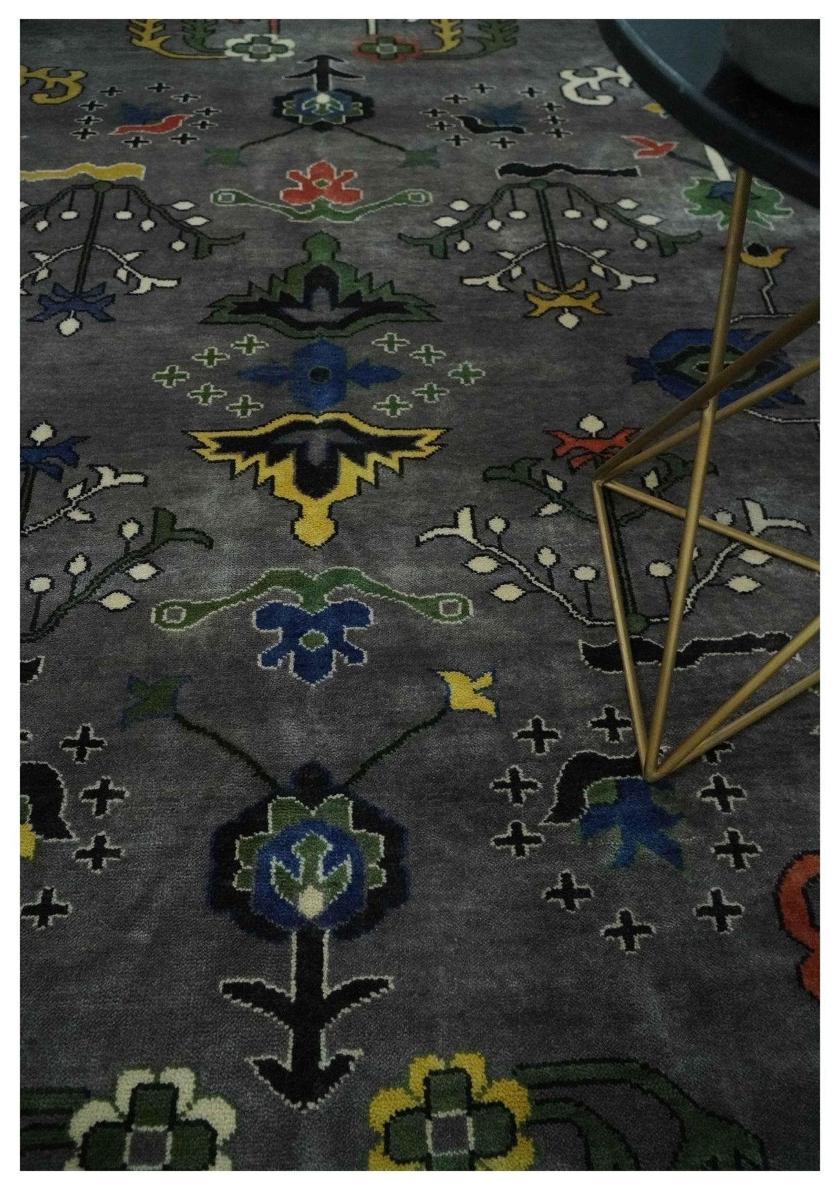 Premium look Vibrant Colorful Charcoal, Blue and Ivory Hand knotted Traditional Floral 8x10 wool Area Rug