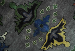 Premium look Vibrant Colorful Charcoal, Blue and Ivory Hand knotted Traditional Floral 8x10 wool Area Rug