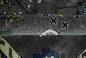 Premium look Vibrant Colorful Charcoal, Blue and Ivory Hand knotted Traditional Floral 8x10 wool Area Rug