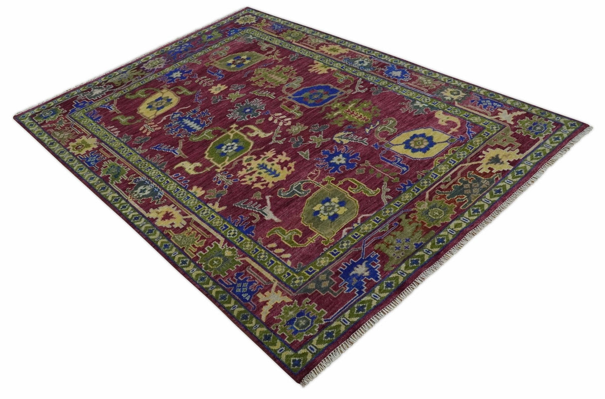 Purple, Green and Blue Hand knotted Traditional Oushak 9x12 wool Area Rug