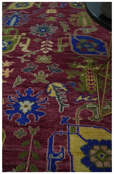 Purple, Green and Blue Hand knotted Traditional Oushak 9x12 wool Area Rug