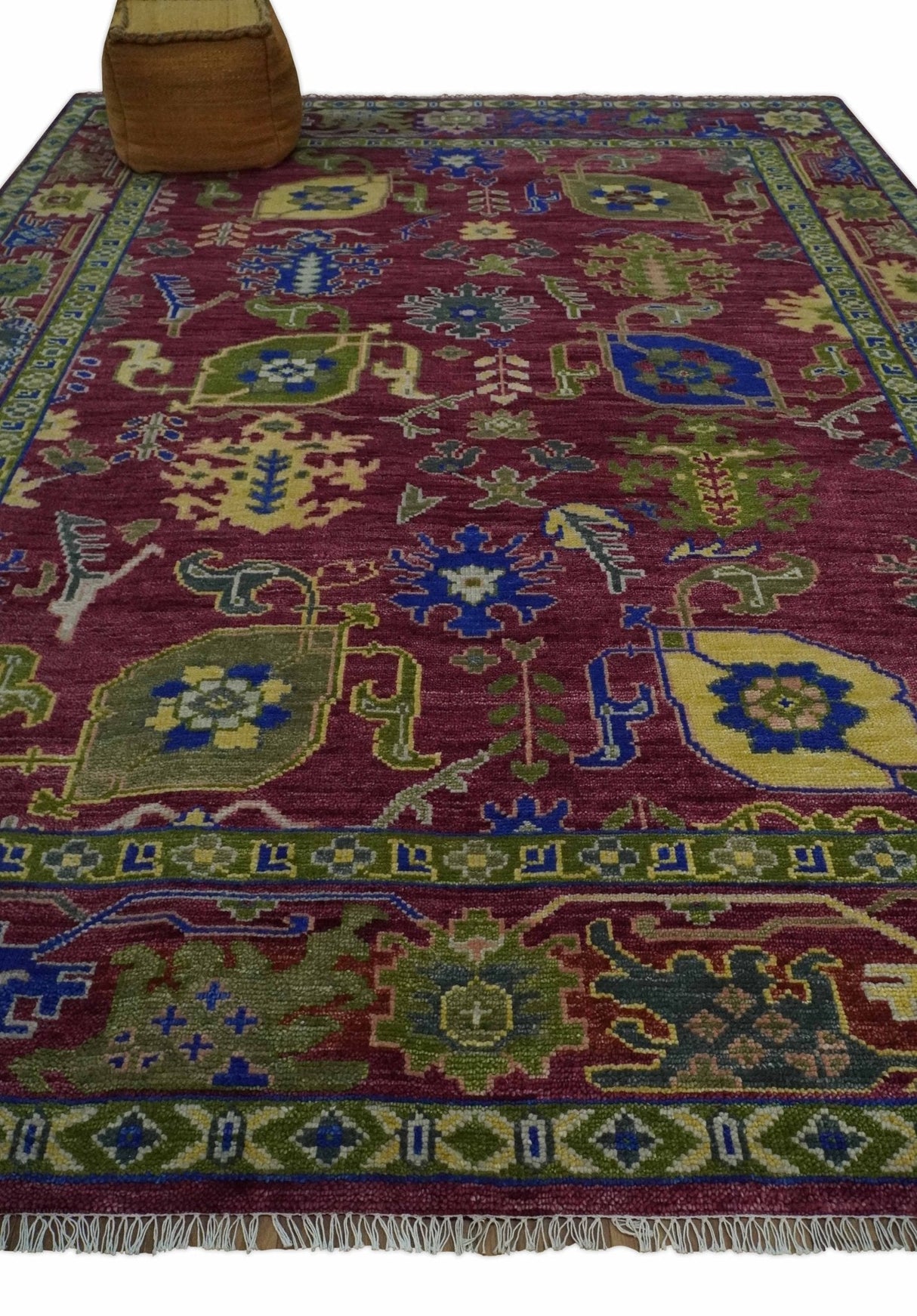 Purple, Green and Blue Hand knotted Traditional Oushak 9x12 wool Area Rug