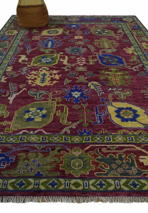 Purple, Green and Blue Hand knotted Traditional Oushak 9x12 wool Area Rug