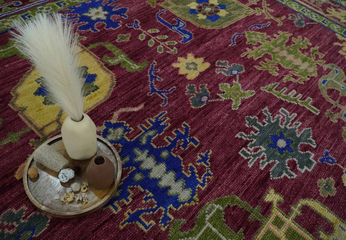 Purple, Green and Blue Hand knotted Traditional Oushak 9x12 wool Area Rug
