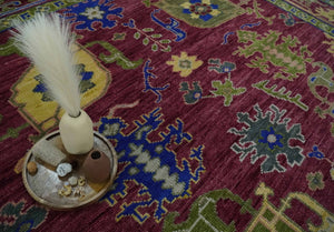 Purple, Green and Blue Hand knotted Traditional Oushak 9x12 wool Area Rug