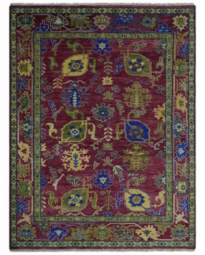 Purple, Green and Blue Hand knotted Traditional Oushak 9x12 wool Area Rug