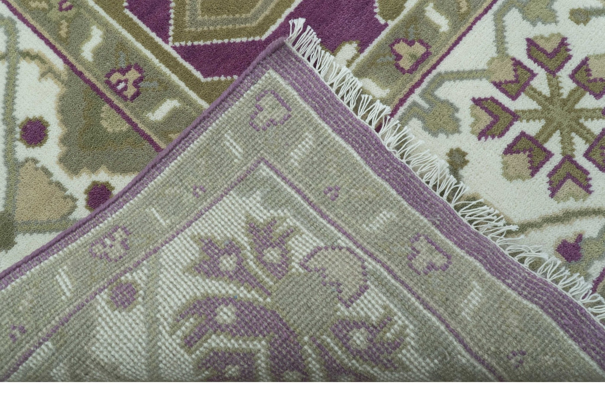Purple, Ivory And Beige Traditional Oushak Design Hand Knotted 9x13 wool area rug