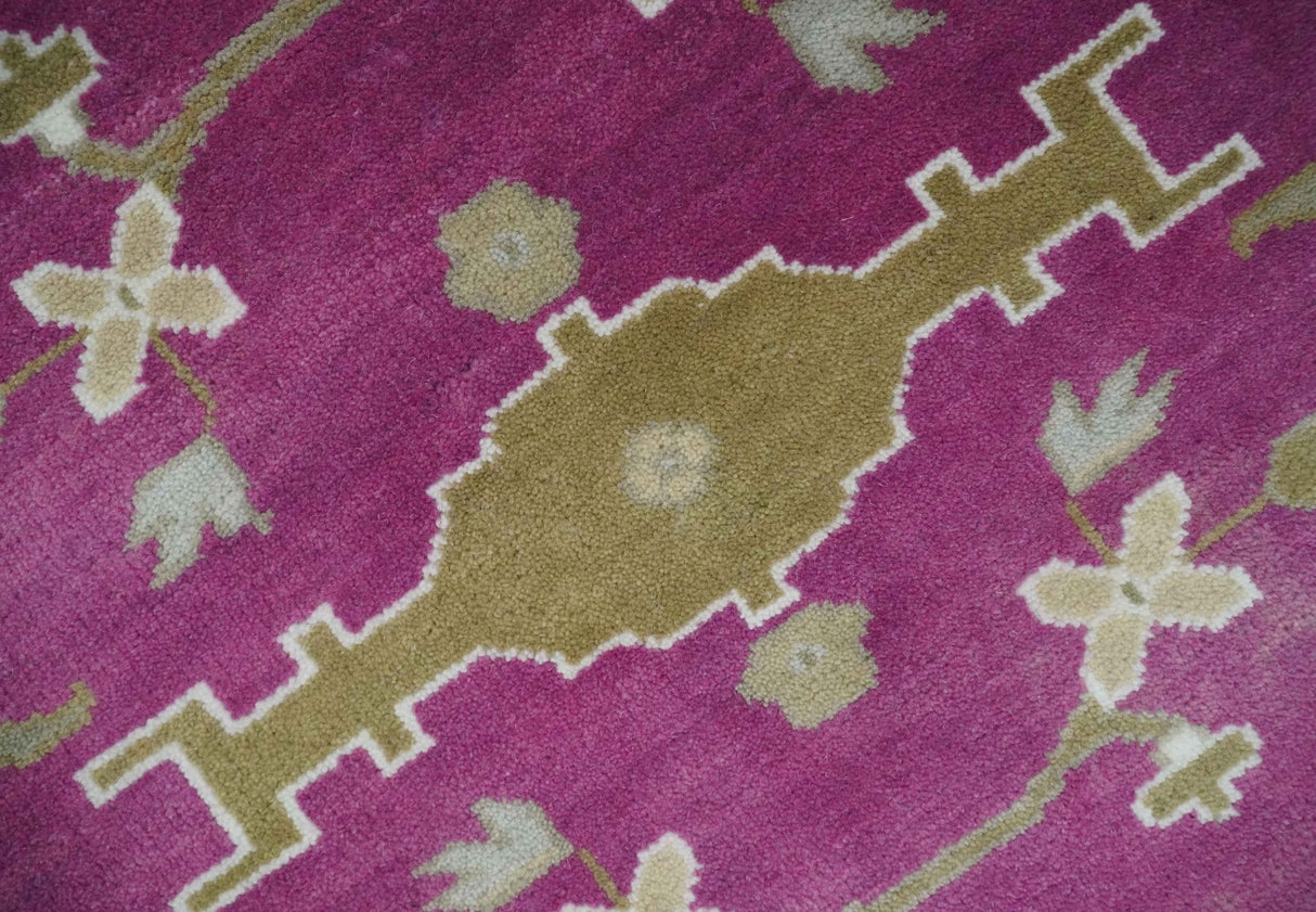 Purple, Ivory and Olive Traditional Hand knotted Oriental Oushak 9x12 wool Area Rug