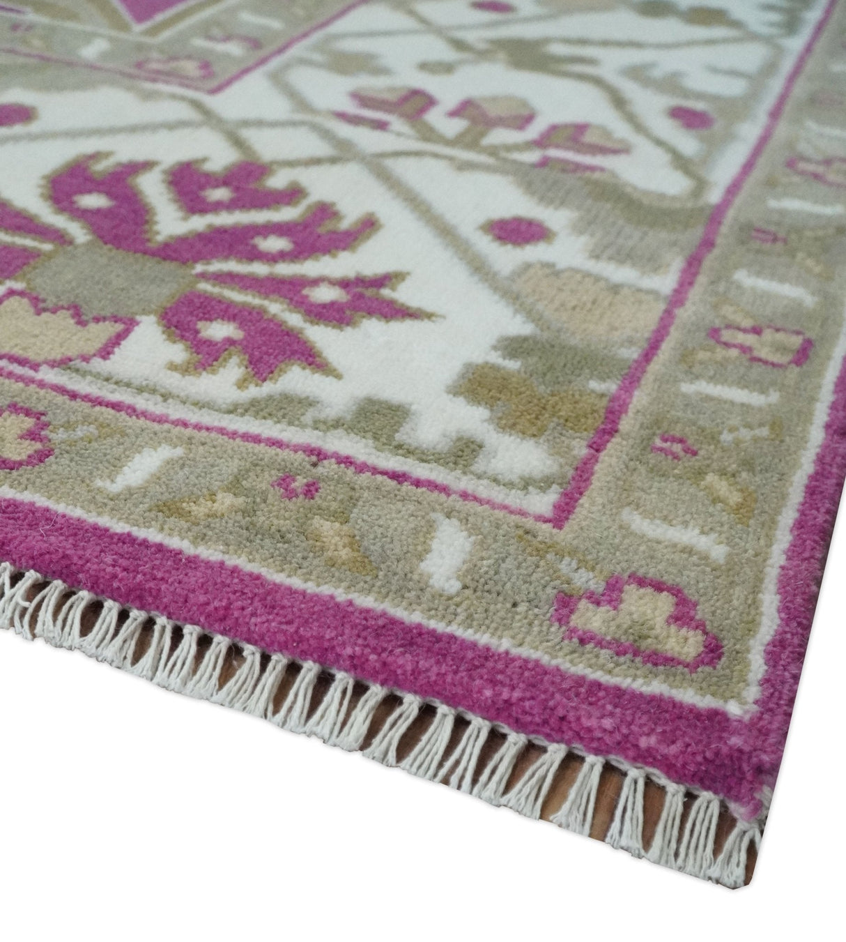Purple, Ivory and Olive Traditional Hand knotted Oriental Oushak 9x12 wool Area Rug