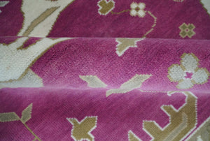 Purple, Ivory and Olive Traditional Hand knotted Oriental Oushak 9x12 wool Area Rug