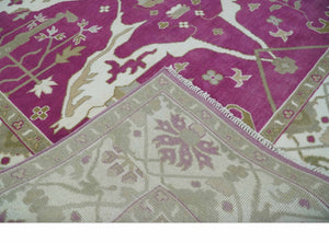Purple, Ivory and Olive Traditional Hand knotted Oriental Oushak 9x12 wool Area Rug