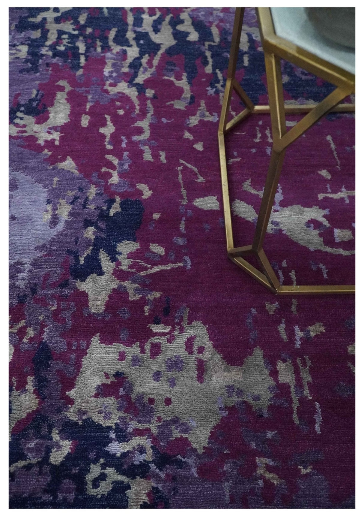 Purple, Violet, Gray and Blue Hand Knotted 4x6 Abstract Wool and Viscose Area Rug