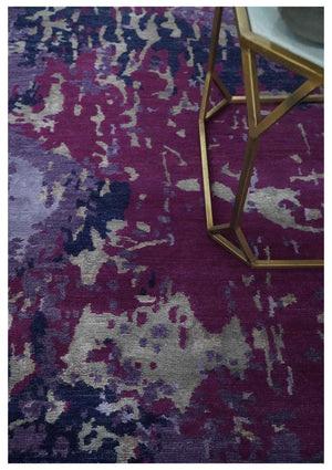 Purple, Violet, Gray and Blue Hand Knotted 4x6 Abstract Wool and Viscose Area Rug