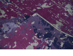 Purple, Violet, Gray and Blue Hand Knotted 4x6 Abstract Wool and Viscose Area Rug