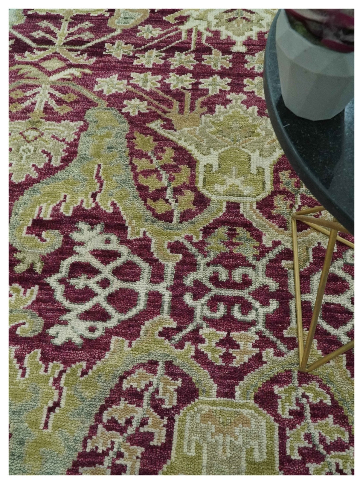 Purple and Olive 8x10 Traditional Dragon Oushak Design Hand knotted wool area rug