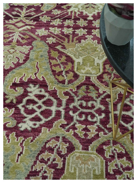 Purple and Olive 8x10 Traditional Dragon Oushak Design Hand knotted wool area rug