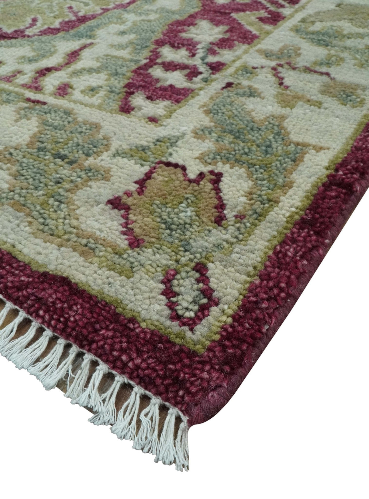 Purple and Olive 8x10 Traditional Dragon Oushak Design Hand knotted wool area rug