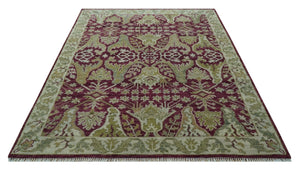 Purple and Olive 8x10 Traditional Dragon Oushak Design Hand knotted wool area rug