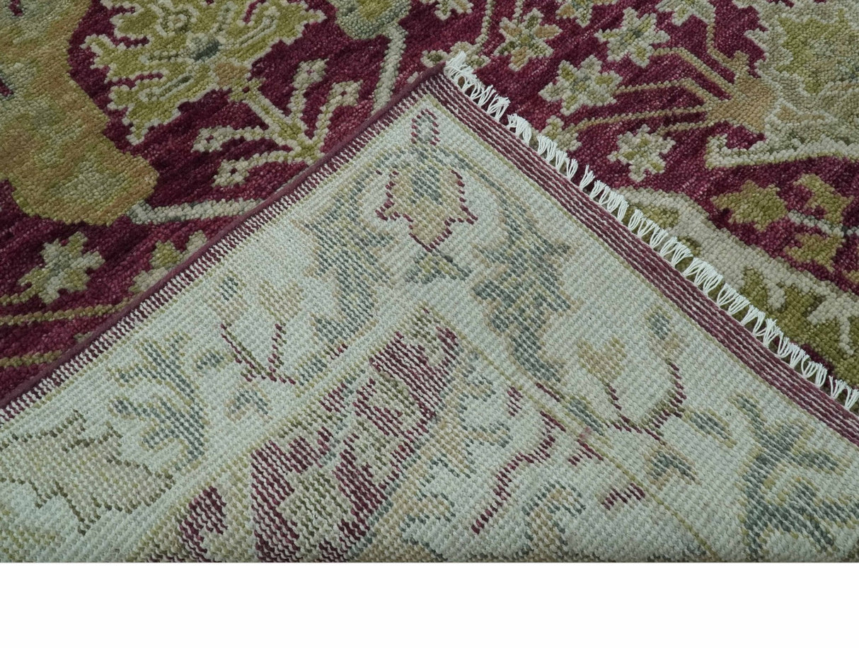 Purple and Olive 8x10 Traditional Dragon Oushak Design Hand knotted wool area rug