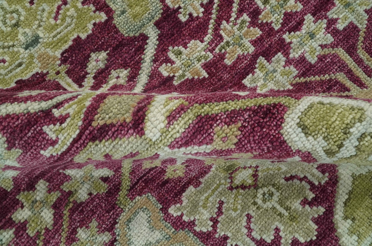 Purple and Olive 8x10 Traditional Dragon Oushak Design Hand knotted wool area rug