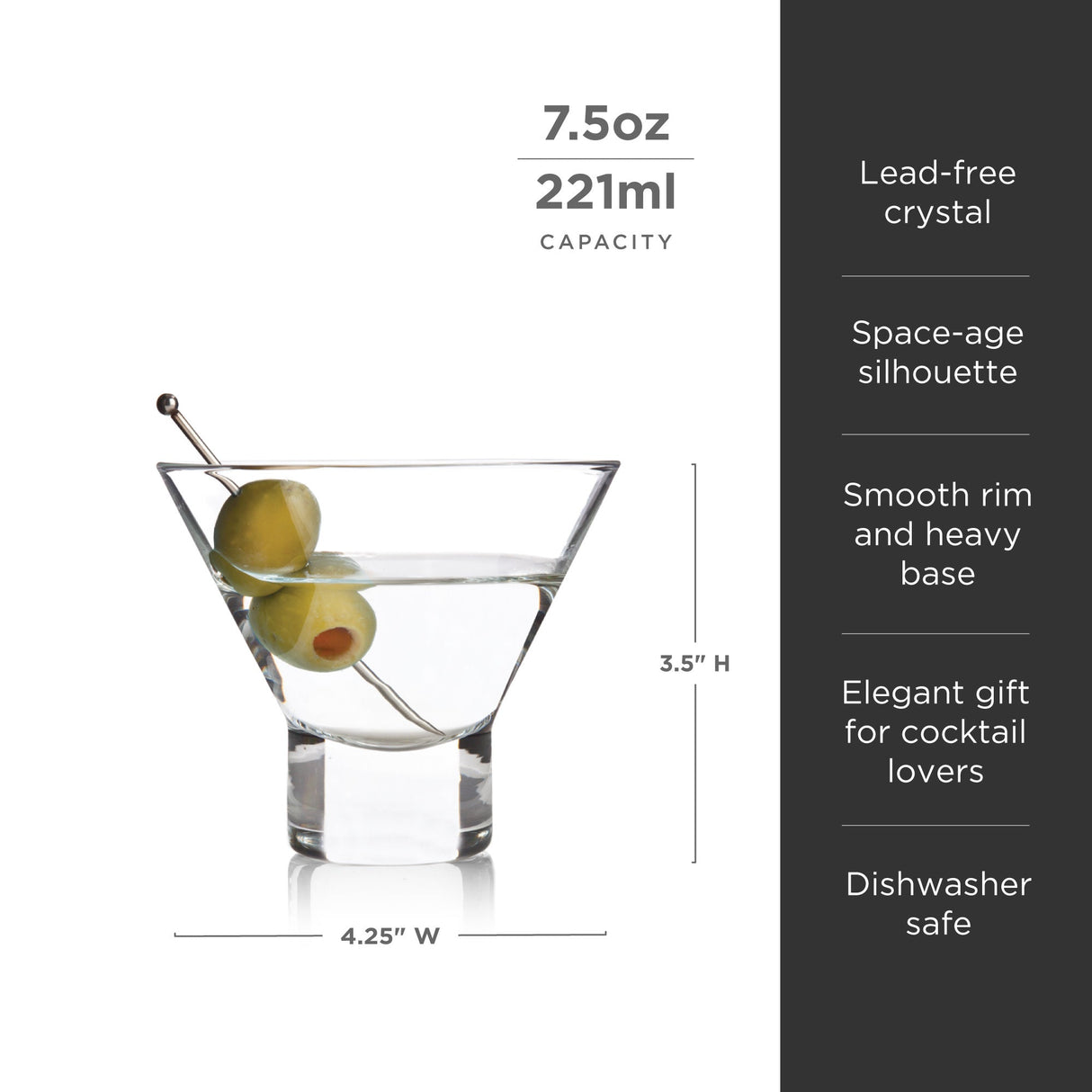 Raye Heavy Base Crystal Stemless Martini Glasses Set of 2