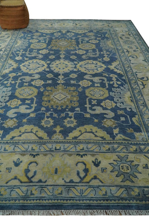 Ready to Ship 9x12 Hand Knotted Blue and Beige Traditional Oushak Wool Rug