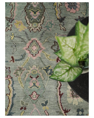 Ready to Ship Aqua and Pink Traditional Oushak Wool Area Rug