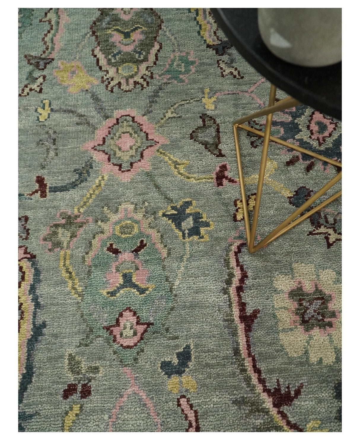 Ready to Ship Aqua and Pink Traditional Oushak Wool Area Rug