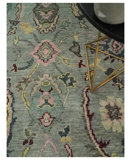 Ready to Ship Aqua and Pink Traditional Oushak Wool Area Rug