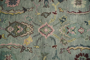 Ready to Ship Aqua and Pink Traditional Oushak Wool Area Rug