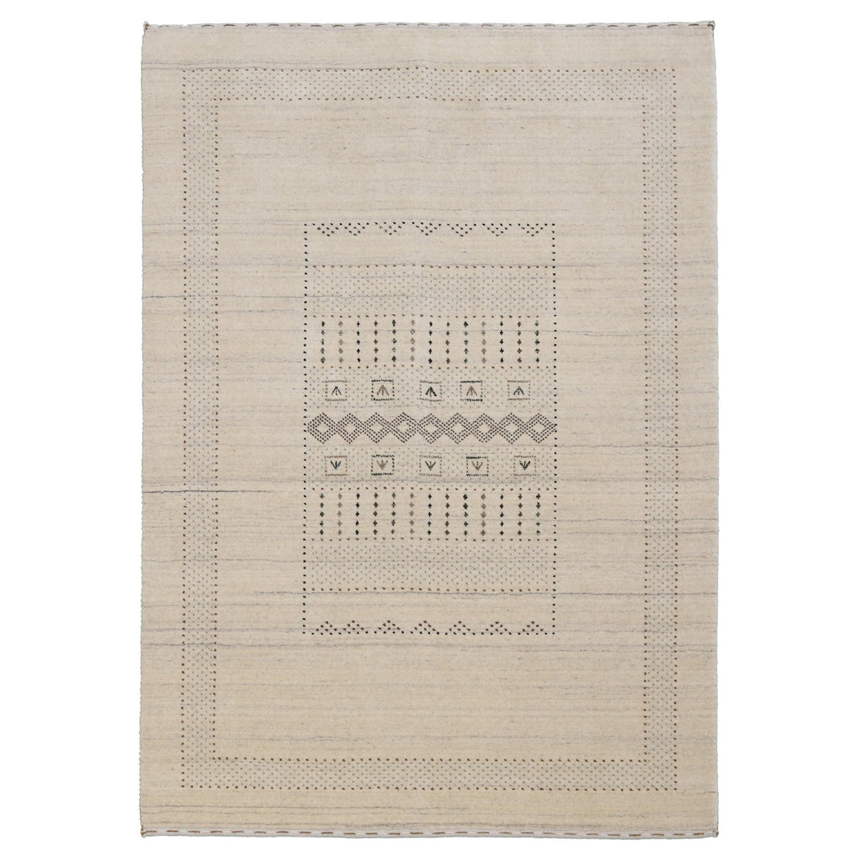 Ready to Ship Beige Gabbeh Design Hand Loomed Wool Area Rug