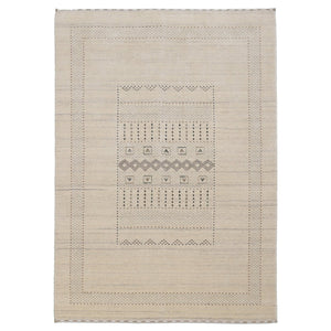 Ready to Ship Beige Gabbeh Design Hand Loomed Wool Area Rug