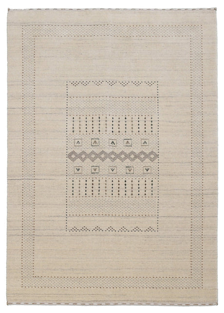Ready to Ship Beige Gabbeh Design Hand Loomed Wool Area Rug