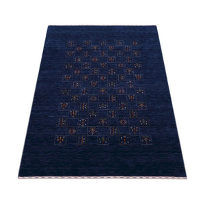 Ready to Ship Blue Tribal Design Hand Loomed Wool Area Rug