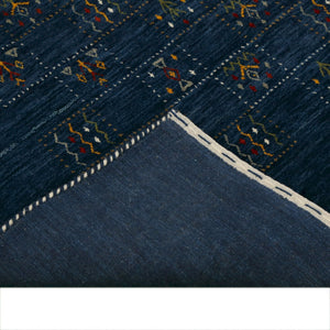 Ready to Ship Blue Tribal Design Hand Loomed Wool Area Rug