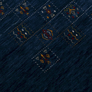 Ready to Ship Blue Tribal Design Hand Loomed Wool Area Rug