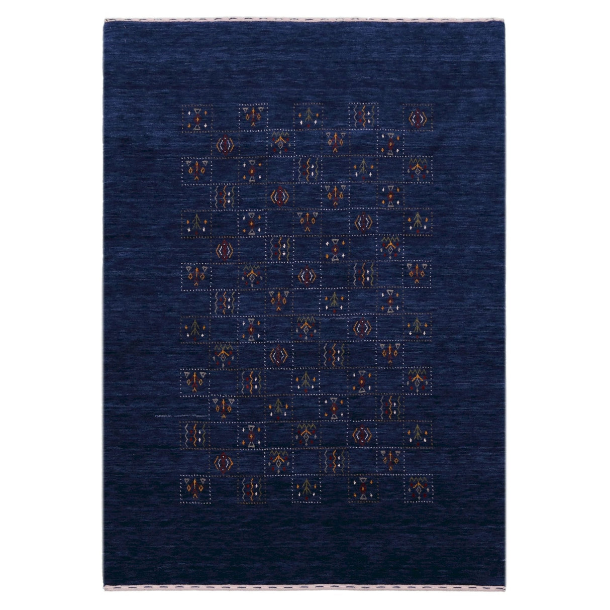 Ready to Ship Blue Tribal Design Hand Loomed Wool Area Rug